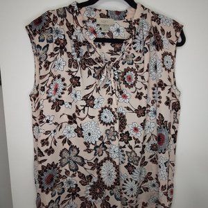 Loft Outlet Pink Floral Sleeveless Front Tie Top Size M/8/10